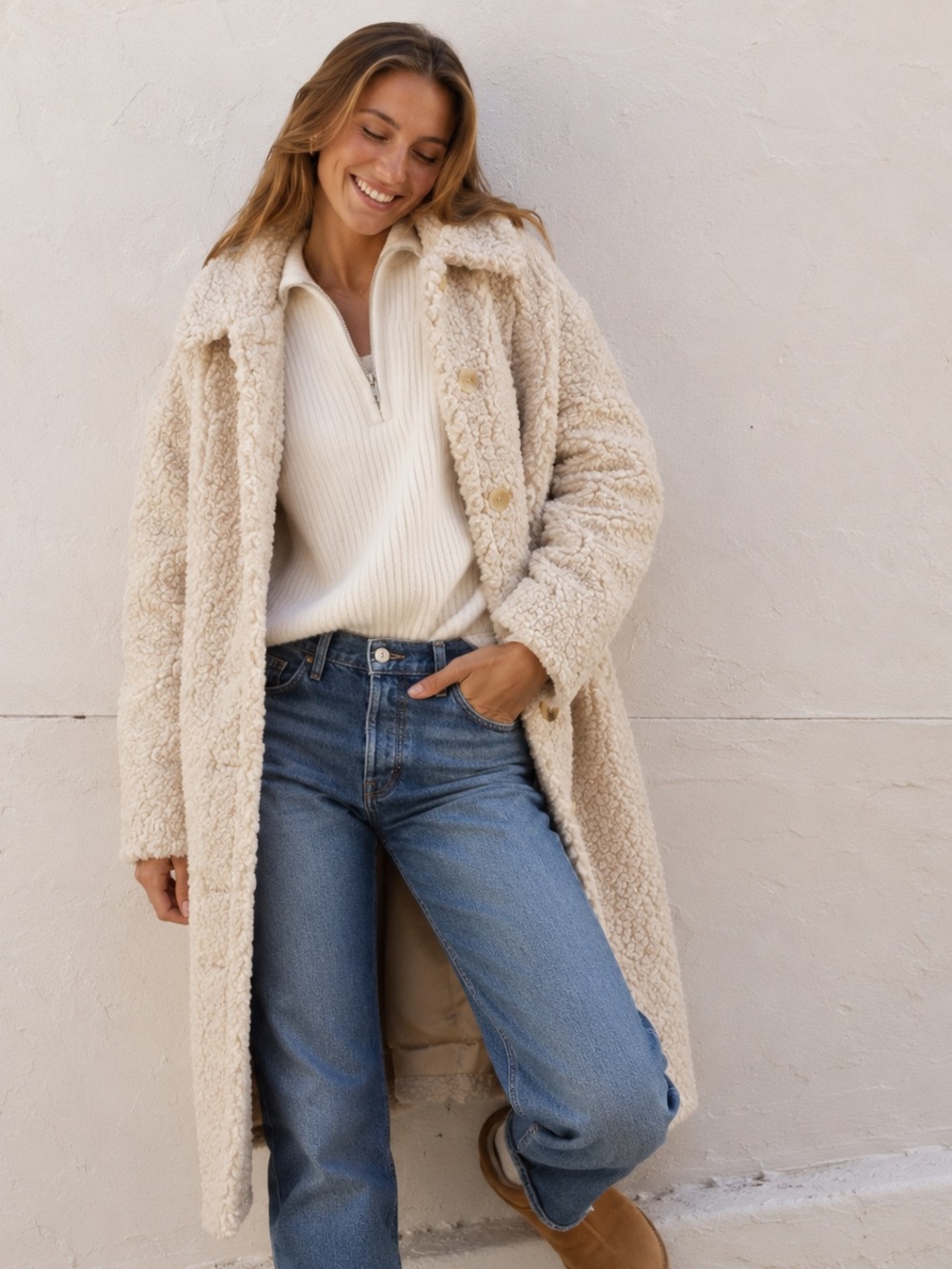 🍒NWT Marine Layer Woman’s Aspen Coat Sz L Cream With Side Pockets Lined Inside